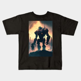 Giant futuristic robot cyborg Monkey attacking the city Kids T-Shirt